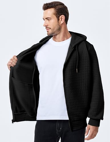 JMIERR Men’s Jacquard Plaid Hoodie Long Sleeve Drawstring Casual Hooded Sweatshirts Jackets with Pockets3