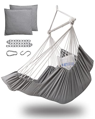 Miztli Hängesessel Hängesessel Schaukel mit Fußstütze, max. 227 kg, Stahl-Spreizstange mit Anti-Rutsch-Ringen, 2 Kissen enthalten, für Schlafzimmer, drinnen und draußen