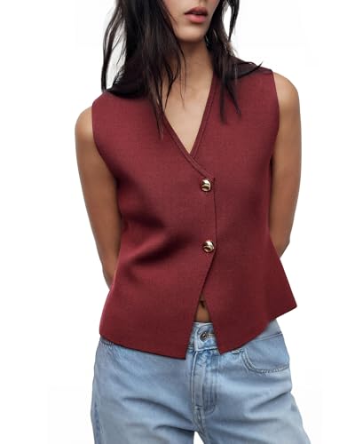 Sweater Vest Women Vest Tops Button Down Sleeveless Cute Vest 202...