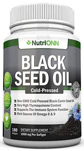 Black Seed Oil - 1000 Mg - 180 Softgels - Cold-Pressed Non-GMO Black Cumin Seed Capsules - Super High Thymoquinone Content - Nigella Sativa - Rich in Omega 6 & 9 Fatty Acids - Immune & Joint Support