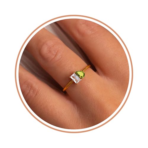Birthstone Rings for Women Non Tarnish Gold Rings Mothers Day Gifts Birthday Gifts for Teen Girls Dainty 14K Plated Adjustable CZ Stacking Promise Ring Christmas Stocking Stuffers Anniversary Jewelry for Friend Sister Girlfriend Mom