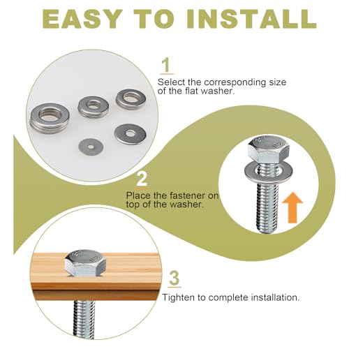 Toolly Grandes rondelles Penny Fender, 225 Pièces 15 Tailles 304 Set de rondelles plates en acier inoxydable -M3 M4 M5 M6 M8 M10 M12