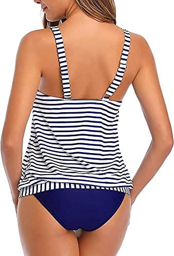 Yonique Blouson Tankini Swimsuits For Women Loose Fit Modest Striped Two Piece Bathing Suits Blue And White Xl #TOP1