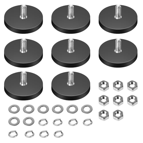 JOLIGAEA 8 Imanes de Neodimio Engomados, Ø 43 mm, Imanes Redondos de Goma con Rosca Exterior M4, Iman Neodimio Potente para Iluminación, Cámara, Herramientas y Equipo