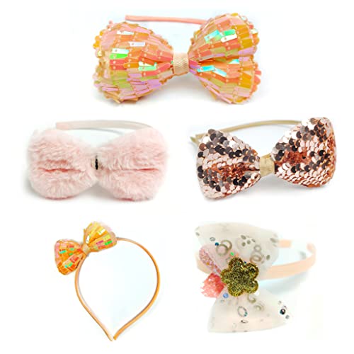 Image of ANNACREATIONS 5 Pcs Multi-Coloured Baby Girl Hair Clips Set Baby Hairpin For Kids Hairband Headbands Elastic Toddler Barrettes Hair Accessories