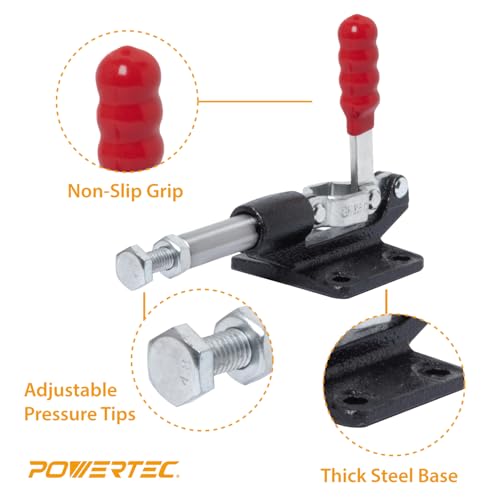 Image of POWERTEC 2PK Push Pull Toggle Clamp, 500lbs Holding Capacity, 305CM Quick Release Push Pull lever Clamp, Stroke Clamp for Welding, Woodworking Jigs and Fixtures, Pocket Hole Jigs, CNC (20318-P2V)