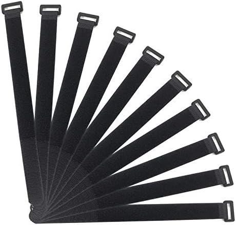 HUAPX Hook and Loop Cable Straps with Buckles, Black, Nylon, 1" x 24", Pack of 10