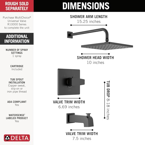Delta T14467-BL-PP Faucet Modern 14 Series Matte Black Shower Faucet thumb #2