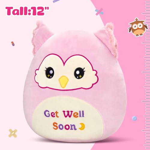 12''Get Well Soon Owl Plush Pillow Soft Pink Owl Stuffed Animal for Kids by WEWILL - Used condition - Image 5
