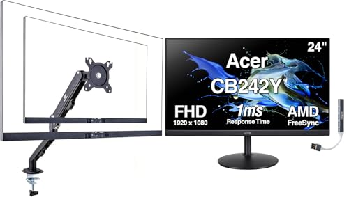 Image of Acer CB242Y 24 inch FHD IPS Monitor with 1ms Response Time, AMD FreeSync, Anti-Glare, Built-in Speakers, VESA Mount (100mm), HDMI, VGA, Black Color (UM.QB2AA.503) w /DKZ Hub & ErgoFlexy Single Mount Arm