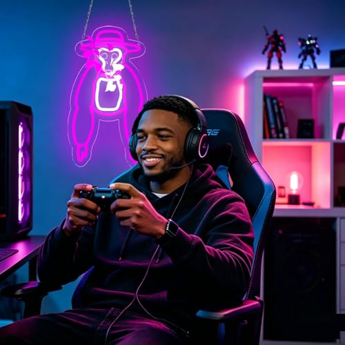 Image of AHlove Gorilla Neon Sign for Wall Decor，LED Neon Lights for Game Room、Man Cave，Birthday、Christmas Gifts for Teen Boys and Girls