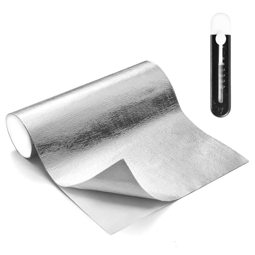 Lámina Aislante Aluminizada Térmica, 60 x 200 cm Protector Térmico Aluminizado con Adhesivo, Aislante Termico Autoadhesivo, Barrera del Aislamiento Térmico para Vehículos Techos Tubos Barco