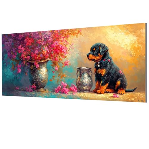 Peinture numero fleur et chien pour DIY activité manuelle adulte