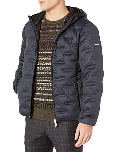 A|X Armani Exchange Men's Zip Up Down Jacket with Hood, Navy, L