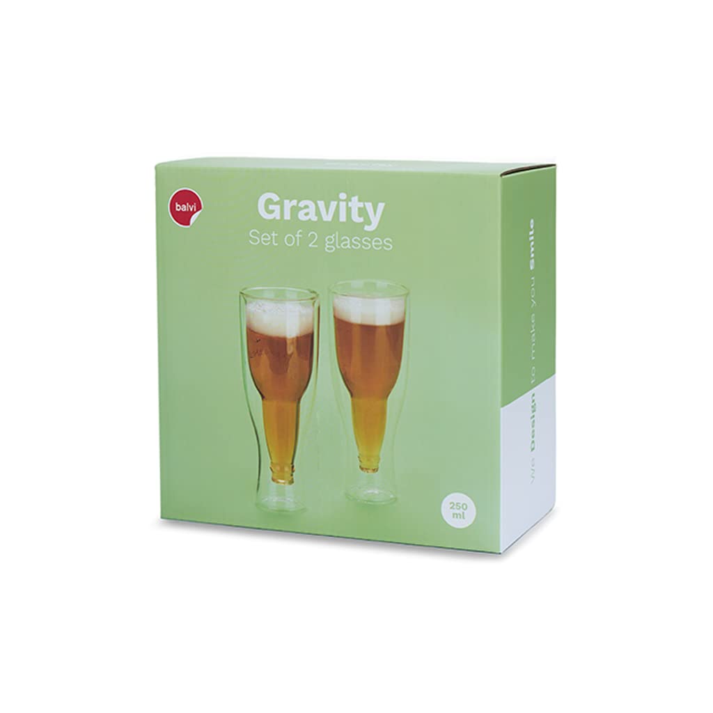 Balvi Vaso Cerveza Gravity Set de 2 Vasos de 250 ml Doble Pared Mantiene el Frio Forma de Botella del