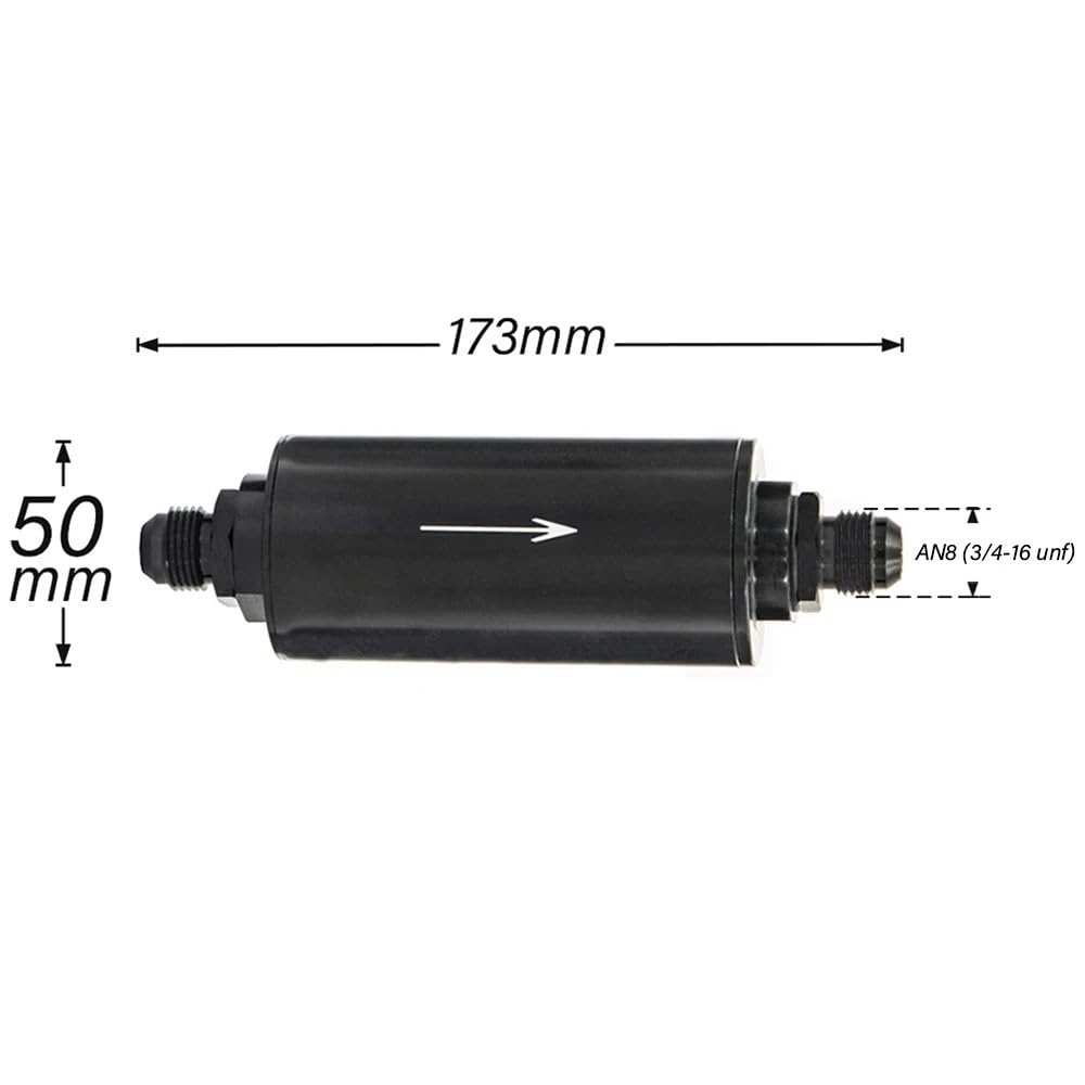 Filtro de Combustible Diésel Filtro de combustible 2 pulgadas, filtro acero inoxidable E85 con elemento 100 micras, accesorios adaptadores AN6 AN8 AN10 9MM Filtro de combustible(RFFS-AN8-BK)