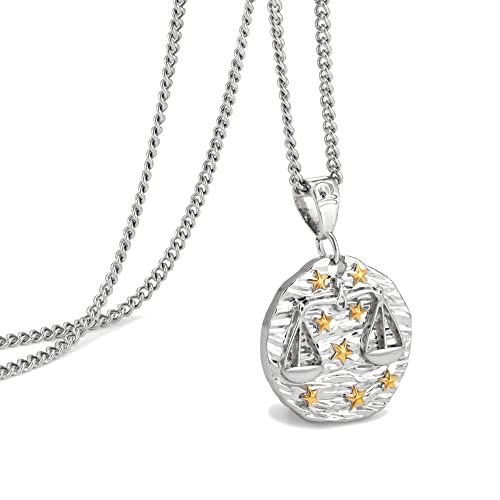 Speroto Libra Zodiac Necklace for Women & Men - Stainless Steel Constellation Pendant (Silver, Libra)