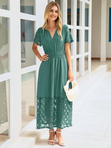 Image of Simplee Womens Summer Boho Maxi Dress V Neck Empire Waist Long Flowy Wedding Guest Dresses with Pockets