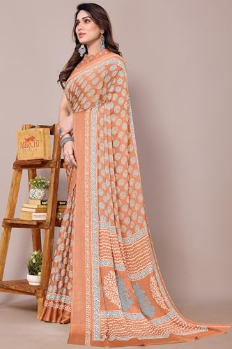 Image of MIRCHI FASHION Saree for Woman | Chiffon Block Printed Lightweight Daily Wear Sarees with Blouse