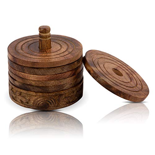 Wooden Drink Coasters Set of 6 with Holder for Drinks Beverages Glasses Tea Cup Coffee Mug Natural Handcrafted Tabletop Protection from Spills & Marks Rustic Style Large Round Non Slip 3.75 Inches Wooden Drink Coasters Set of 6 with Holder for Drinks Beverages Glasses Tea Cup Coffee Mug Natural Handcrafted Tabletop Protection from Spills & Marks Rustic Style Large Round Non Slip 3.75 Inches