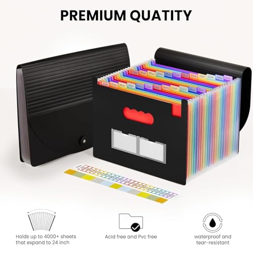 Image of Shuttle Art File Folder, 24 Pockets Expanding File Folder, A4 Letter Size Document Organizer, Stationery Storage Bag, Multi Layer Accordion, Documents Paper Holder for Office,School,Home (Multicolor)