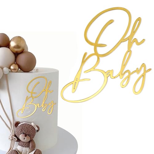 LunarCharm Oh Baby Cake Topper Gold Acrílico Topper Baby Shower Decoración para tarta de Baby Shower