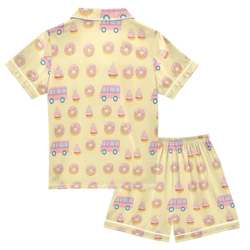 Cute Pink Donut Bus Car Pajamas Set Summer Button Down Sleepwear Pjs Sets Comfy Loungewear2