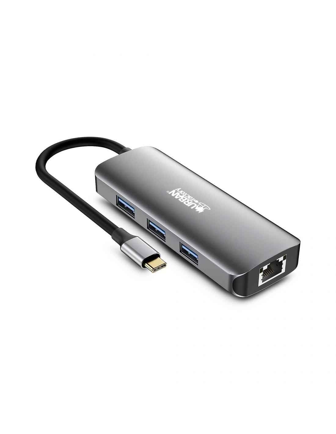 Urban Factory HUBEE Hub USB-C 7 en 1 – 2 HDMI 4K 30Hz, 3 USB-A 3.0, Ethernet RJ45 1Gbps, USB-C Power Delivery 100W, Adaptateur Multiport PC Mac Laptop