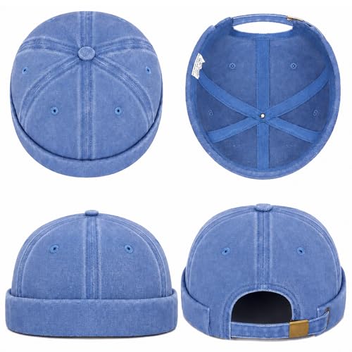 Image of Classic Vintage Style Solid Color Sailor brimless Skull hat Casual Washed Cotton Rolled Cuff Harbour Hat