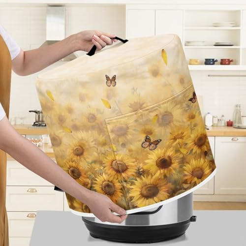 Image of Sunflower Pattern Pressure Cooker Dust Cover 6-Quart Air Fryer Cover Round with Carrying Handle and Accessory Pouch Kitchen Appliance Cover for Rice Cooker Crock Pot Gift for Wife