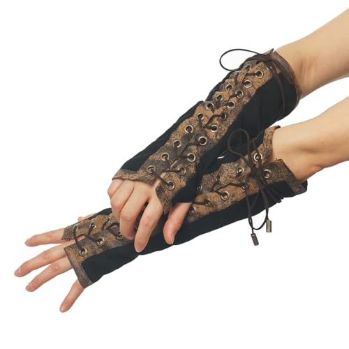 BPURB 1 Pair Women's Steampunk Fingerless Gloves Elbow Lace Up Gloves for Halloween Costume Cosplay Party - Image 2