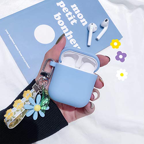 Ownest Compatible For Airpods Case Soft Silicone With Cute Keychain Shockproof Cover Case For Girls Woman Airpods 2 &1-Blue #TOP1