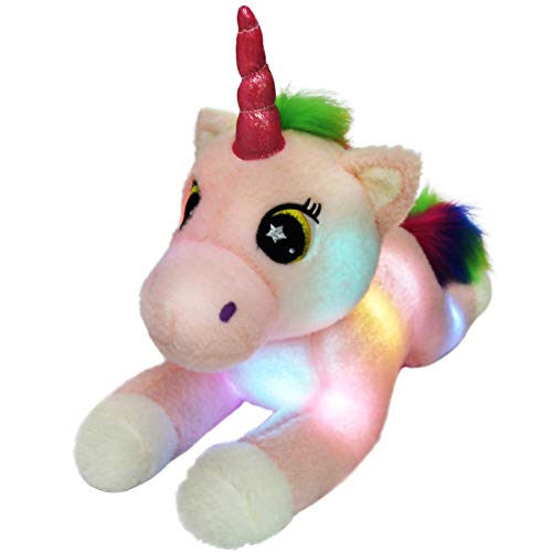 Bstaofy Light up Unicorn Stuffed Animals Glow Adorable Plush LED Toys with Rainbow Mane and Tail Gifts for Kids on Xmas Halloween Birthday Festival Occasions, 16 Inch (Pink)
