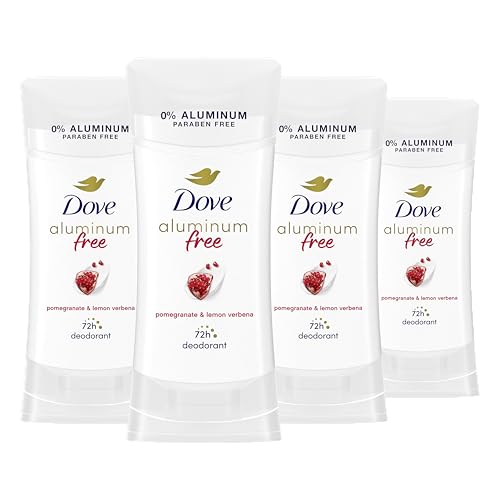Image of Dove Aluminum Free Deodorant for Women 4 Count Pomegranate and Lemon Verbena 72 hour odor protection 2.6 oz