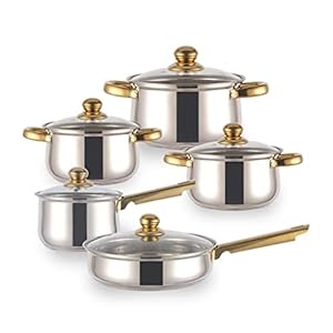 5 Cookware 10 Piece Cookware Set Stainless Steel Pots and Pans Metal Kitchen Cookware Set Set Cookware (Color Size : A)