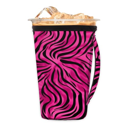 Abstract Leopard Reusable Neoprene Coffee Sleeve with Handle Insulated Iced Coffee Cup Holder Reduces Condensation Fits 24-28 oz Cups M