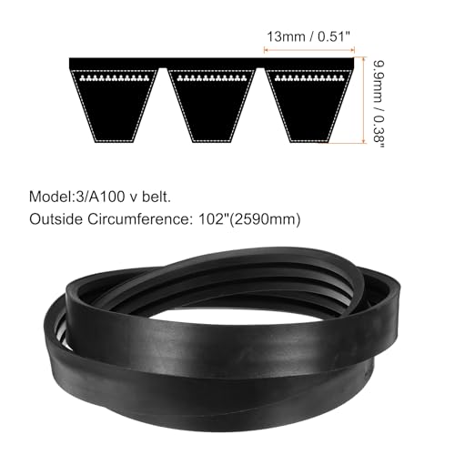 Image of uxcell 3 /A100 or 3 /4L1020 Banded V-Belt Classic Wrapped Rubber, 3 Banded /3 Ribs, A Profile, 100 inch(2540mm) Inside Circumference