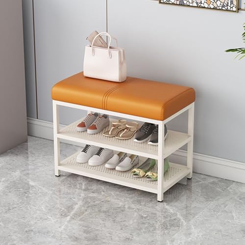 Banc de rangement pour couloir et chambre, meuble à chaussures orange et blanc