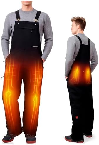 XIAOJIAQUE Men's Heated Insulated Bib Overalls – Waterproof Work Overalls with Battery Pack&Adjustable Straps for Outdoors Solid Black