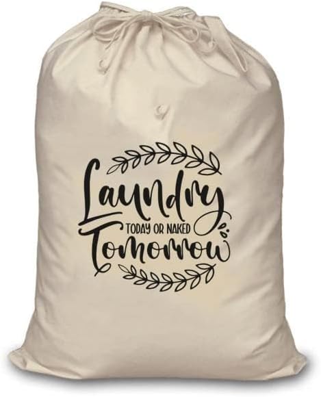 Miniatura 9 de Mayatra's Bolsa de lavandería de algodón para ropa de hoy o mañana desnuda, organizador de viaje, bolsa ecológica de algodón 100% puro con cordón,