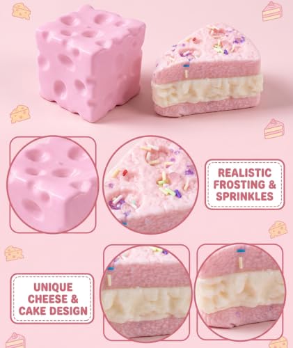 Image of 2Pcs Cheese Squishy, Taba Squishy, Dumpling Squishy-Stretchy Food-Shaped Sensory (Pink)