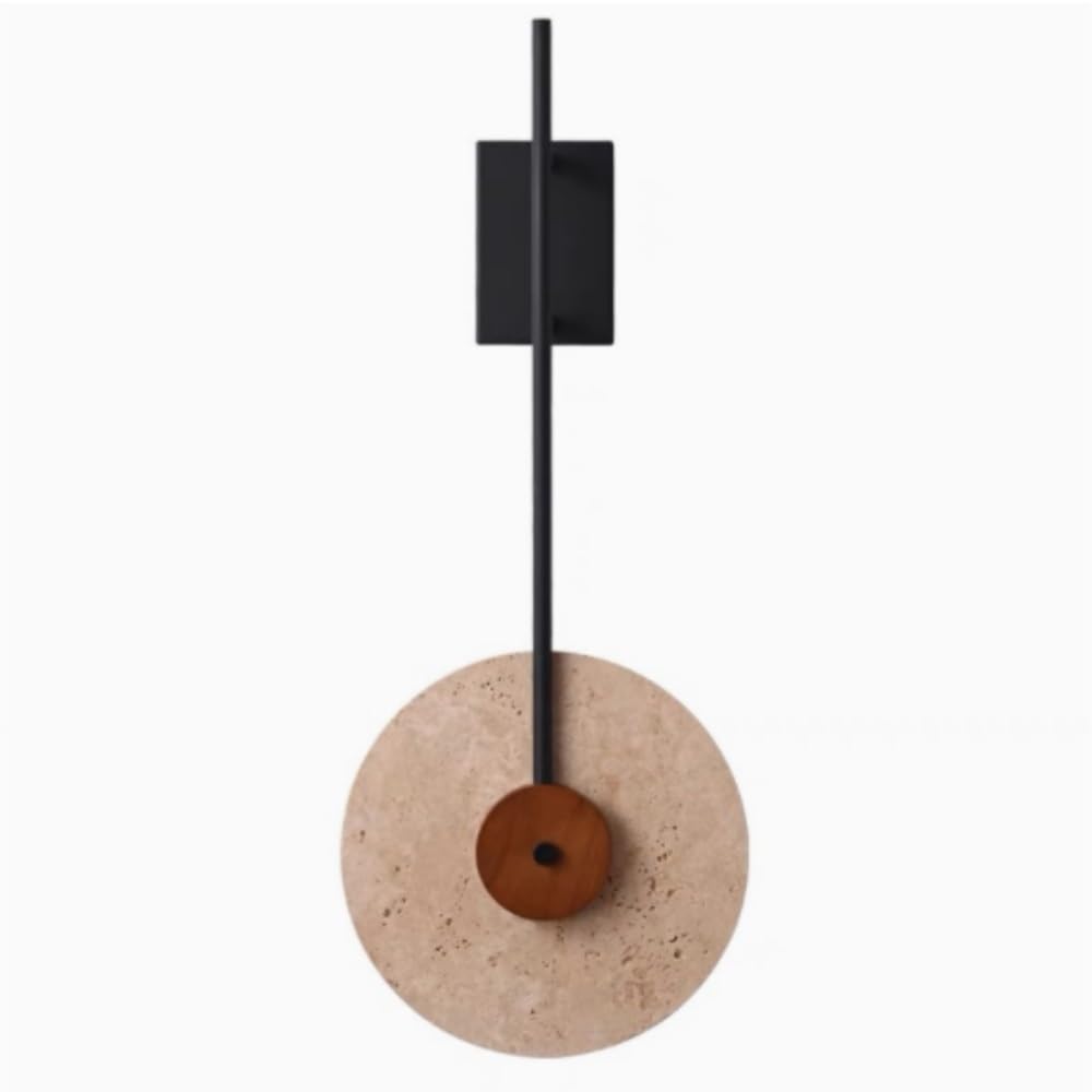 LUOYAOB Modern Travertine Wall Sconce Natural Stone Disk Wall Light Black Arm Wall Lamp Decorative Wall Mounted Fixture for Living Room Hallway Entryway