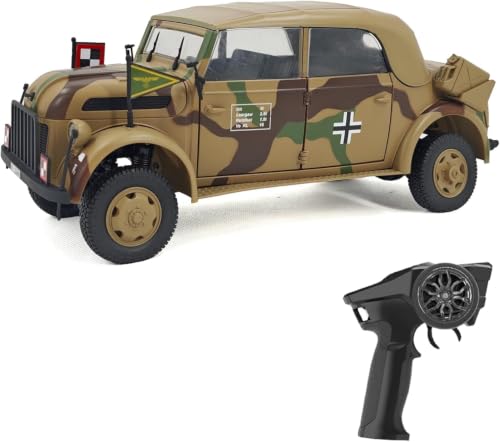 Image of 1:12 RC Vintage Military Car, 2.4GHz Remote Control Off-Road Vehicle with LED Lights, Smoke Effect, Opening Hood, Realistic Suspension, USB Rechargeable RC Car for Kids & Collectors