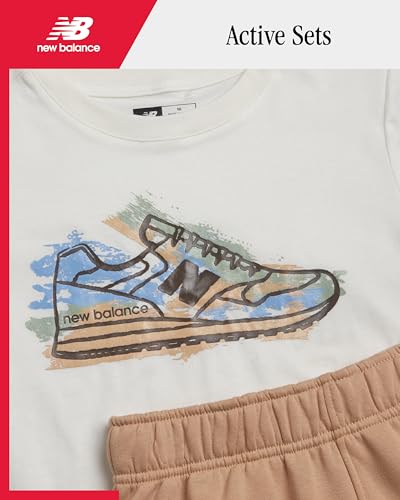 Image of New Balance Boys Shorts Set - 2 Piece Athletic Performance Short Sleeve T-Shirt and Fleece Cargo Sweat Gym Shorts (8-12)