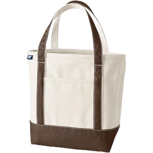 Image of Lands' End Natural Open Top Canvas Tote Natural /brown Root Medium Regular Handle