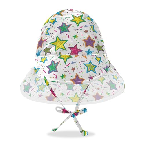 KLL Toddlers Sunhat Boys Summer Hat Toddler Girl UV Protection Adjustable Traveling Swim Hat Colorful Stars with Line Art