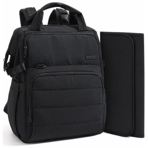BELALIFE Baby Diaper Backpack Bag, Baby Essentials Travel Backpack for Moms Dads, with Changing Pad, Insulated Bottle Holders & Stroller Straps, Black