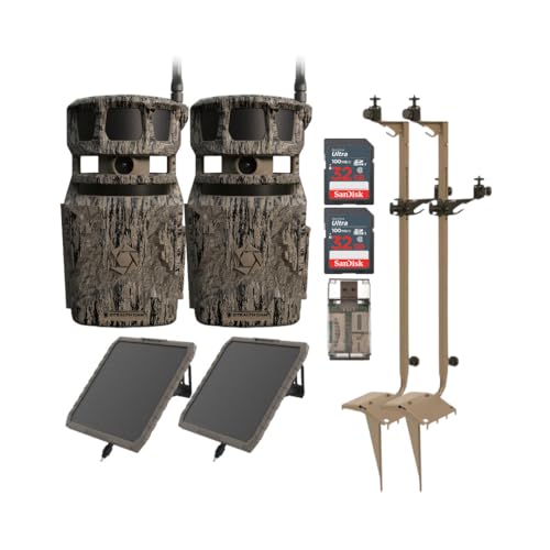 Stealth Cam Revolver 40MP Pro 360-Degree Cellular Trail Camera (2-Pack) Bundle with Mounting Post, Solar Battery Pack, 32GB Memory Card, and SD Card Reader (9 Items)