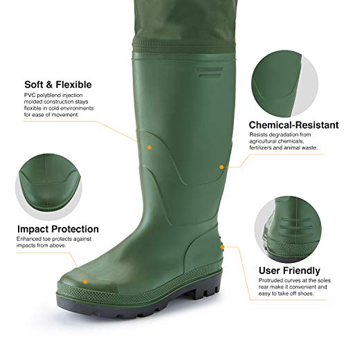 Tidewe Hip Wader, Lightweight Hip Boot For Men And Women, 2-Ply Pvc/Nylon Fishing Hip Wader Green Size 14 #TOP2