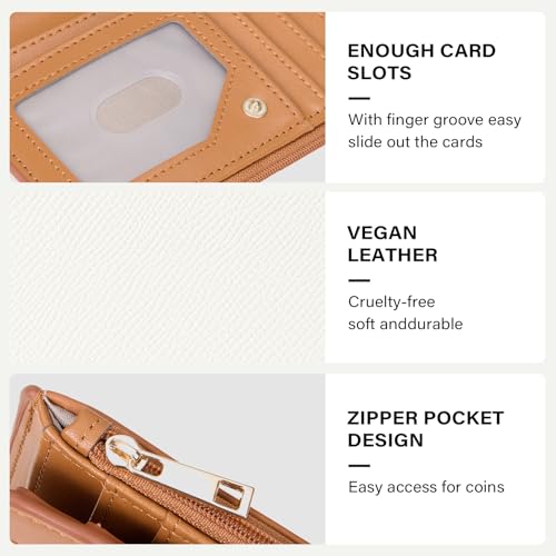 Image of CLUCI RFID Wallet Women PU Leather Small Women Wallet Blocking Bifold Ladies Wallet Credit Card Holder Beige with Brown